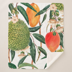 Cobertor Sherpa Padrão tropical aquarela, fruta duriana, manga o