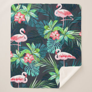 Cobertor Sherpa Padrão tropical de verão sem costura com flaming
