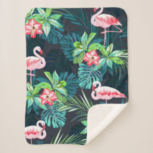 Cobertor Sherpa Padrão tropical de verão sem costura com flaming