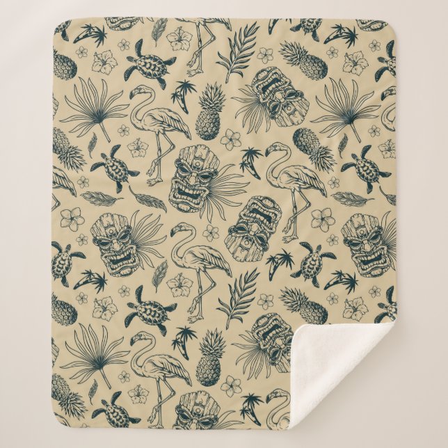 Cobertor Sherpa Padrão tropical do Vintage (Frente)