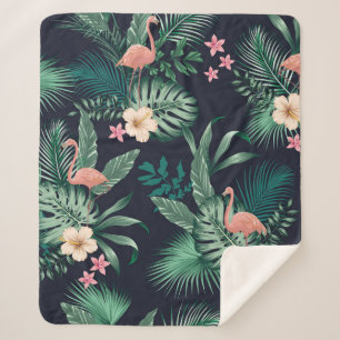 Cobertor Sherpa  padrão tropical sem costura com folhagem esmagado