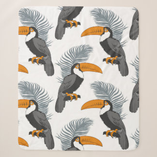 Cobertor Sherpa Padrão tropical uniforme com tucanos e folhas. 
