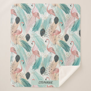 Cobertor Sherpa Padrão Tropical Watercolor Flamingo