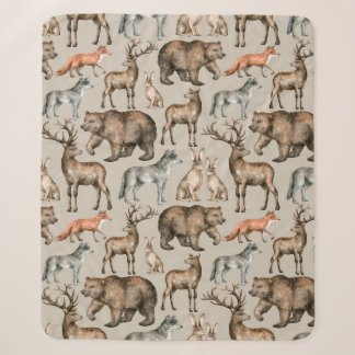 Cobertor Sherpa Padrão uniforme de aquarela com anima florestal se