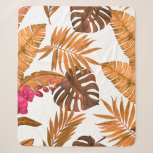 Cobertor Sherpa Padrão uniforme de aquarela com folhas tropicais