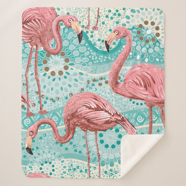 Cobertor Sherpa Padrão uniforme de flamingos cor-de-rosa (Frente)