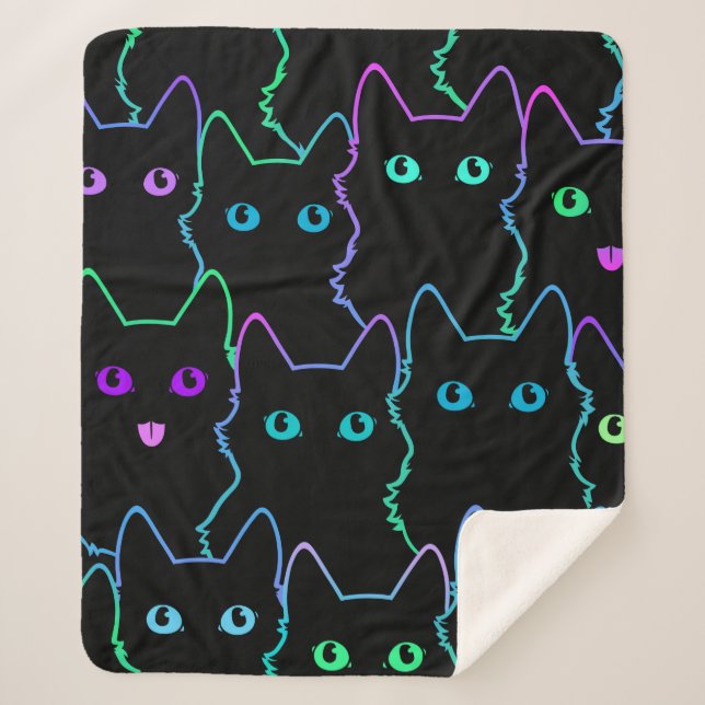 Cobertor Sherpa padrão uniforme de silhouettespattern de gato fofo (Frente)