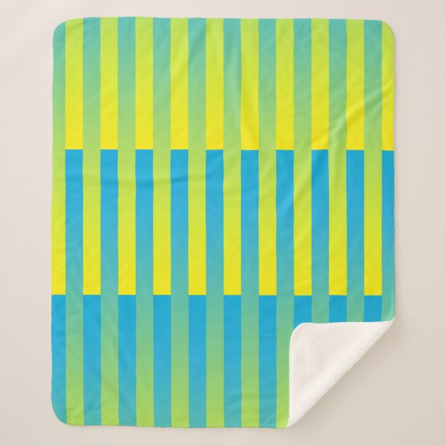 Cobertor Sherpa Padrão verde amarelo azul riscado (Frente)
