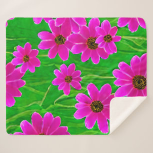 Cobertor Sherpa Padrão verde brilhante e flor rosa