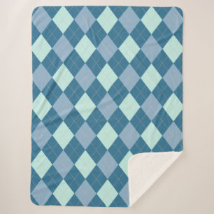 Cobertor Sherpa Padrão Vintage Argyle Azul