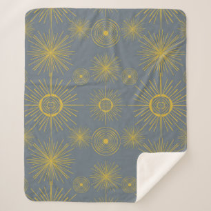 Cobertor Sherpa Padrão Vintage Sol Estrelas Celestiais Boho