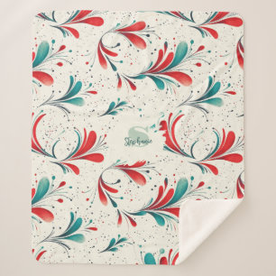 Cobertor Sherpa Padrão Whimsical Blue e Red Paisley Leaf (2)
