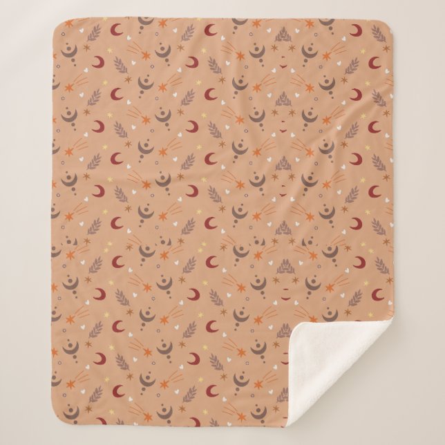 Cobertor Sherpa Padrão Whimsical Retro Brown Boho (Frente)