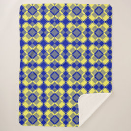 Cobertor Sherpa Padrão Xadrez Argyle Azul Amarelo