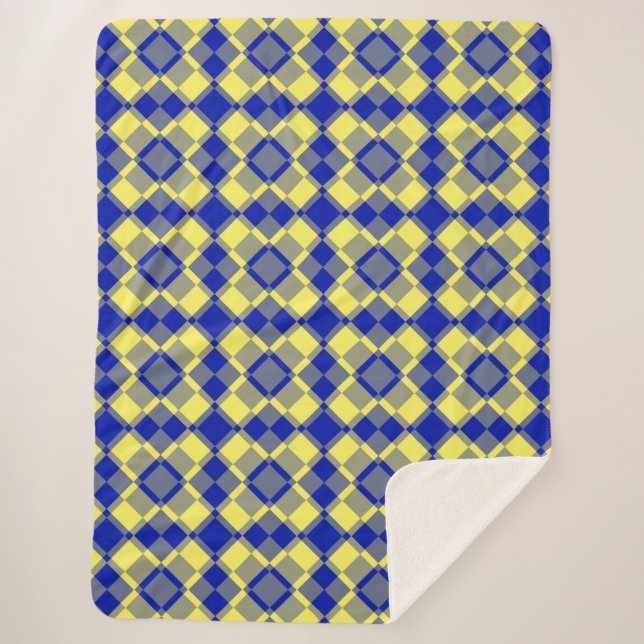 Cobertor Sherpa Padrão Xadrez Argyle Azul Amarelo (Frente)