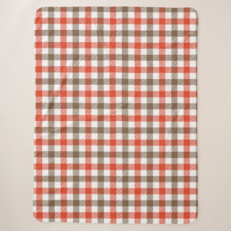 Cobertor Sherpa Padrão Xadrez Gingham Laranja e Marrom de Outono