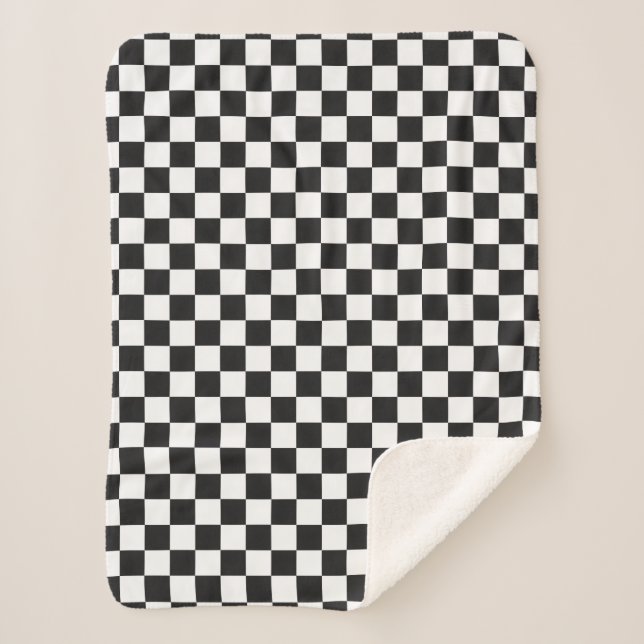 Cobertor Sherpa Padrão Xadrez Preto e Branco Sofisticado (Frente)