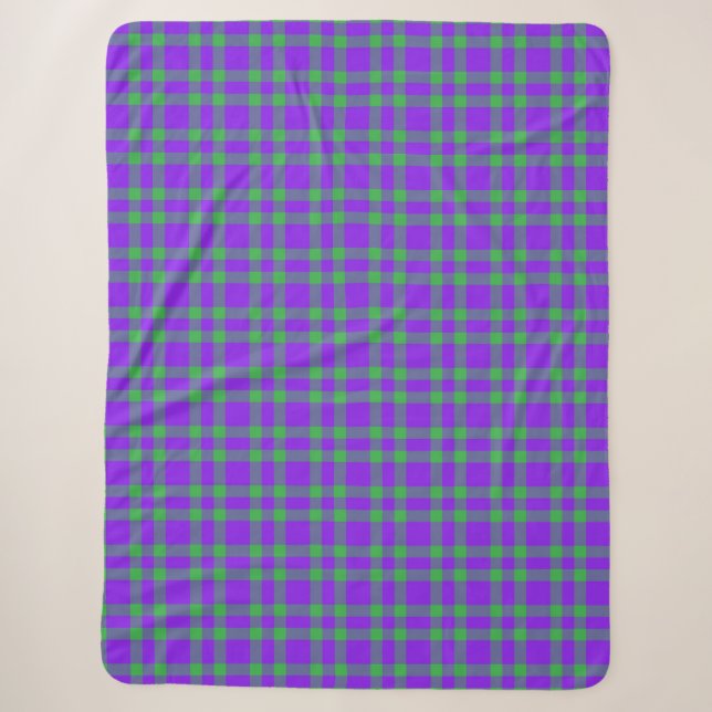 Cobertor Sherpa Padrão Xadrez Verde Roxo (Frente)