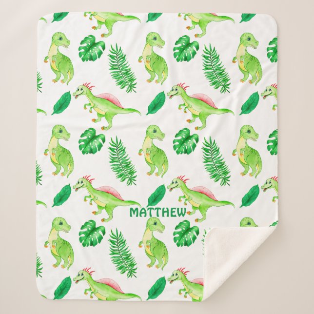 Cobertor Sherpa Padrões de Cores de Água Cólitos Dinossauro Selvag (Frente)