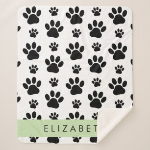 Cobertor Sherpa Padrões de pata, patas de cão, preto e branco, seu