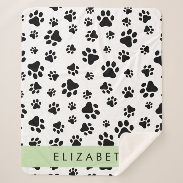 Cobertor Sherpa Padrões de pata, patas de cão, preto e branco, seu (Frente)