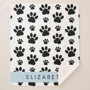 Cobertor Sherpa Padrões de pata, patas de cão, preto e branco, seu