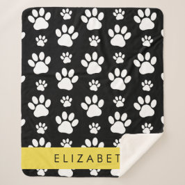 Cobertor Sherpa Padrões de pata, patas de cão, preto e branco, seu