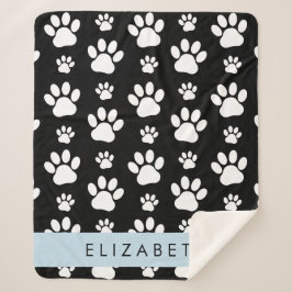 Cobertor Sherpa Padrões de pata, patas de cão, preto e branco, seu