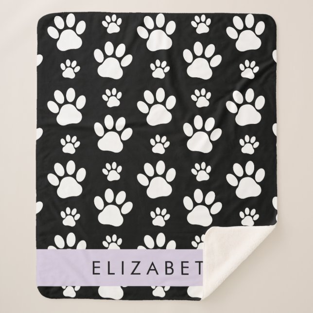Cobertor Sherpa Padrões de pata, patas de cão, preto e branco, seu (Frente)