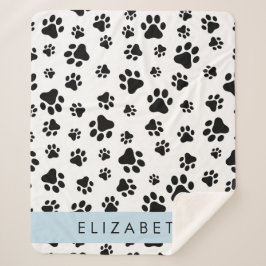 Cobertor Sherpa Padrões de pata, patas de cão, preto e branco, seu