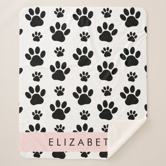 Cobertor Sherpa Padrões de pata, patas de cão, preto e branco, seu (Frente)
