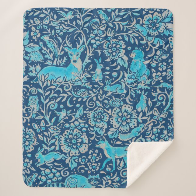 Cobertor Sherpa Padrões de tapeçaria para animais da Turquesa e Wo (Frente)