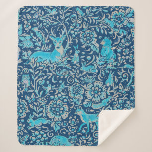 Cobertor Sherpa Padrões de tapeçaria para animais de madeira azu