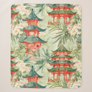 Cobertor Sherpa Pagoda Florestal Chinesa Europeia em Aquarela