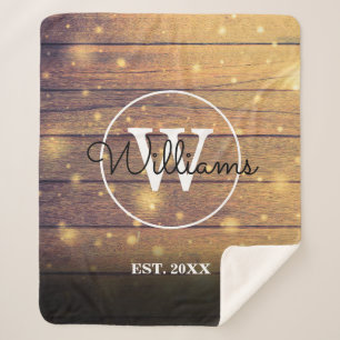 Cobertor Sherpa Painéis de Madeira Rústica Monograma