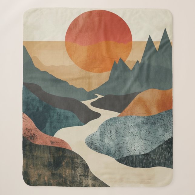 Cobertor Sherpa Paisagem Boho Abstrato (5) (Frente)