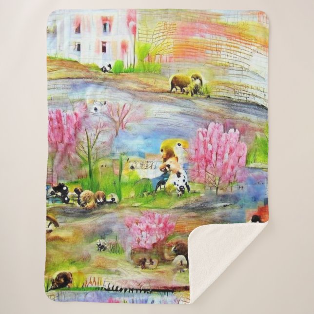 Cobertor Sherpa Paisagem de Aquarela (Frente)