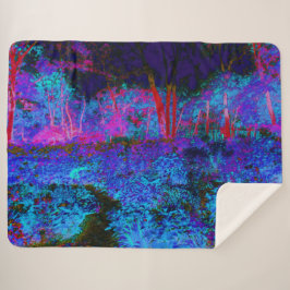 Cobertor Sherpa Paisagem de Jardim Impressionista Azul Escuro e Ve