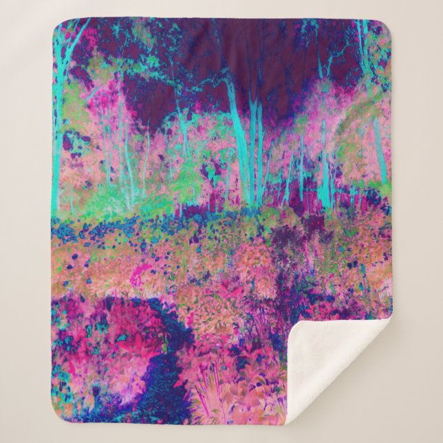 Cobertor Sherpa Paisagem Impressionista Puro e Rosa Quente (Frente)