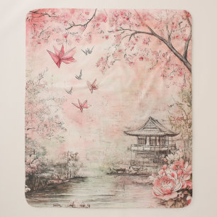 Cobertor Sherpa Paisagem Serena de Flor de Cerejeira Rosa (6)