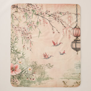 Cobertor Sherpa Paisagem Serena de Flor de Cerejeira Rosa (7)