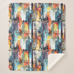 Cobertor Sherpa Paisagem Urbana Abstrata de Cyberpunk (2)