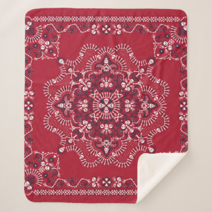 Cobertor Sherpa Paisley, crânios, bandana, design quadrado.
