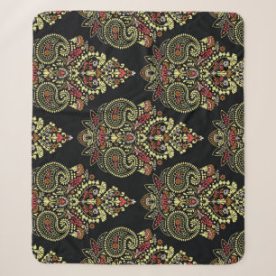 Cobertor Sherpa paisley indiano, fundo negro geométrico