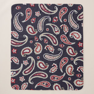 Cobertor Sherpa Paisley tradicional indiano, padrão de marinho.