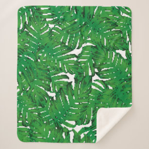 Cobertor Sherpa Palm Monstera Seamless Pattern. White Green Tropic
