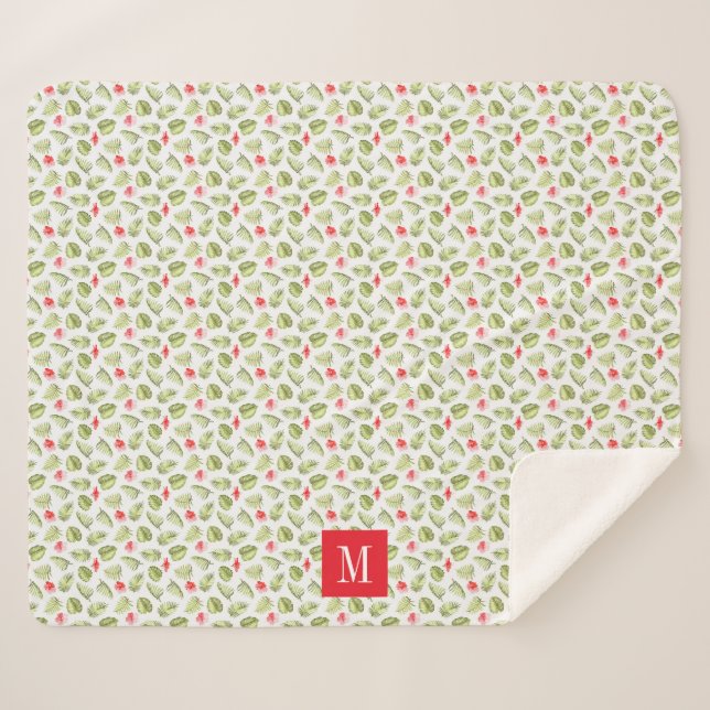 Cobertor Sherpa Palma tropical moderna deixa monograma (Frente (Horizontal))