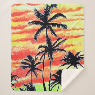 Cobertor Sherpa Palmas de Coco Sunset Havaiano