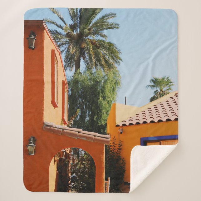 Cobertor Sherpa Palmeira verde ao lado de betão marrom em  (Frente)