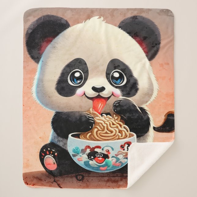 Cobertor Sherpa Panda Cega comendo Ramen (Frente)
